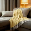 Sacasa Couverture plaid 100% coton jaune avec franges 180x220cm ZIGORA -