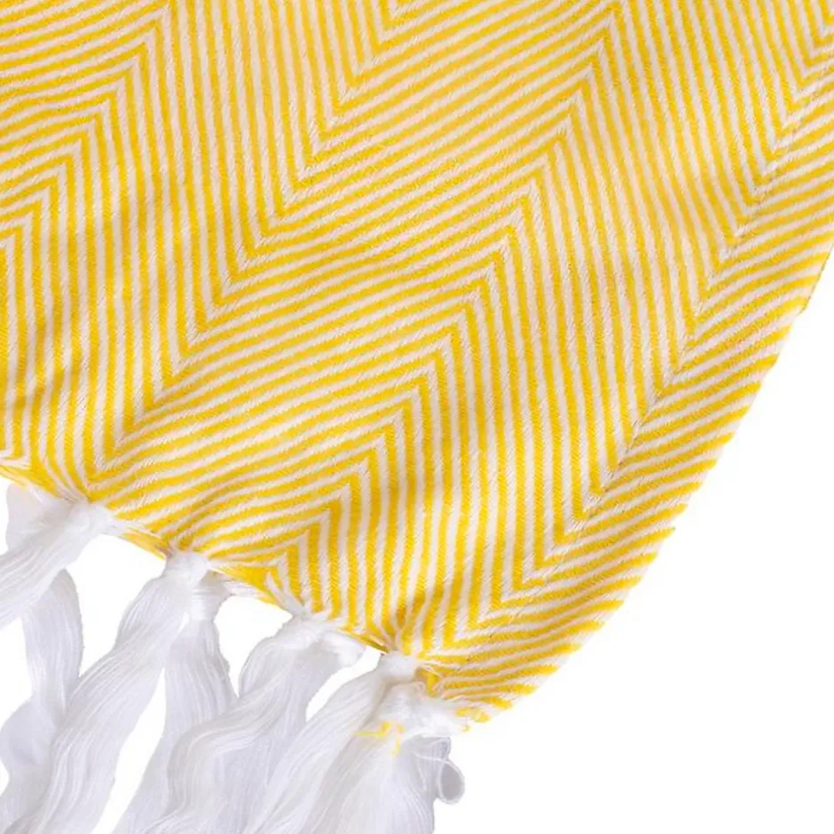 Sacasa Couverture plaid 100% coton jaune avec franges 180x220cm ZIGORA -