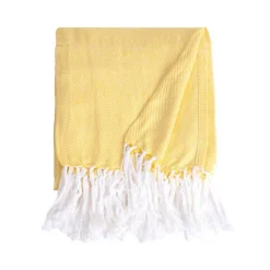 Sacasa Couverture plaid 100% coton jaune avec franges 180x220cm ZIGORA -