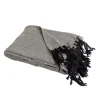 Sacasa Couverture plaid 100% coton noire avec franges ZIGGY -