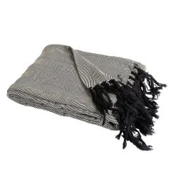 Sacasa Couverture plaid 100% coton noire avec franges ZIGGY -