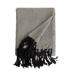 Sacasa Couverture plaid 100% coton noire avec franges ZIGGY -