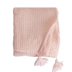 Sacasa Couverture plaid 100% coton rose pâle avec pompons 130x170cm ARNISKA -