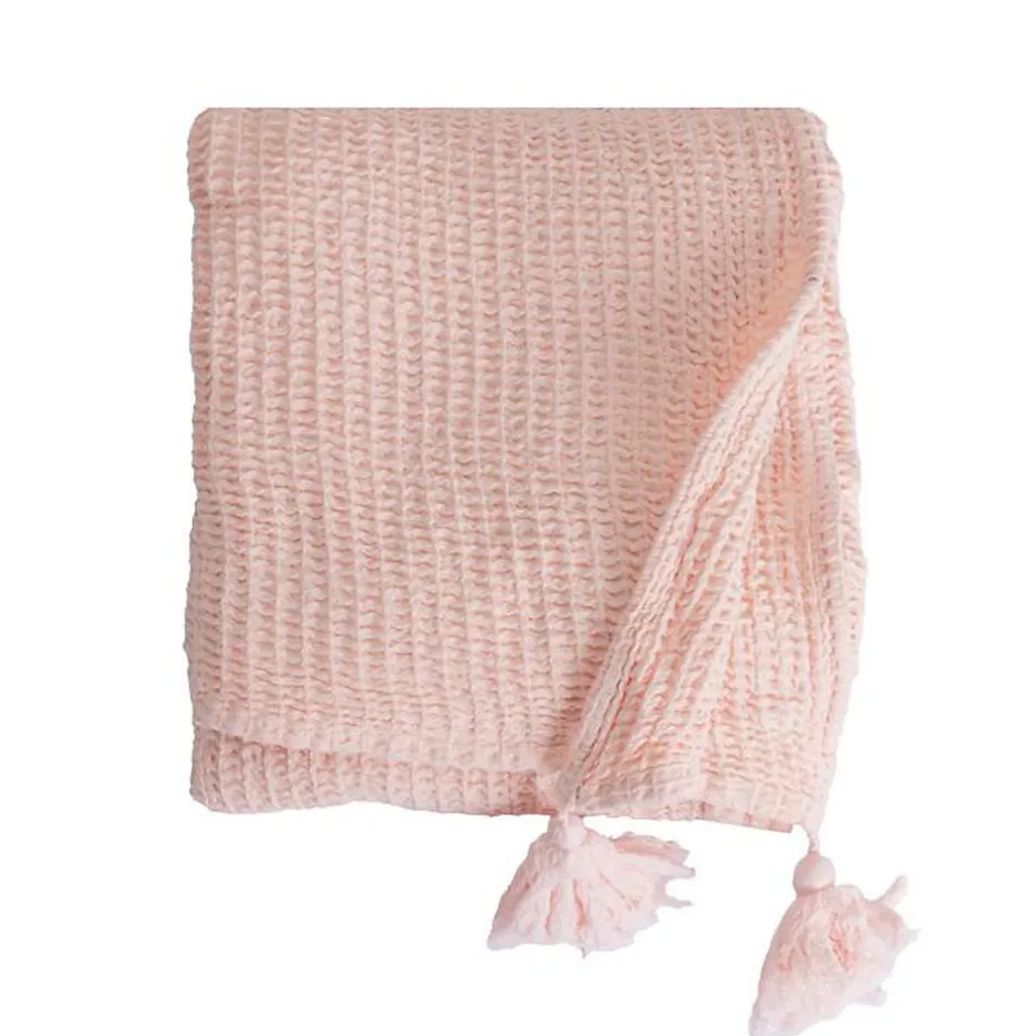 Sacasa Couverture plaid 100% coton rose pâle avec pompons 130x170cm ARNISKA -