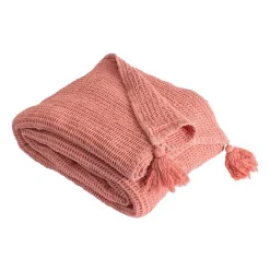 Sacasa Couverture plaid 100% coton rose saumon avec pompons 130x170cm ARNISKA -