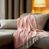 Sacasa Couverture plaid 100% coton rose saumon avec franges 180x220cm ZIGORA - New