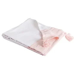 Sacasa Couverture plaid 100% coton rose pâle avec pompons 130x170cm SLAVANN - Outlet