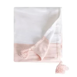 Sacasa Couverture plaid 100% coton rose pâle avec pompons 130x170cm SLAVANN - Outlet