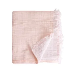 Sacasa Couverture plaid 100% coton rose pâle avec franges 130x170cm BITALD - Clearance