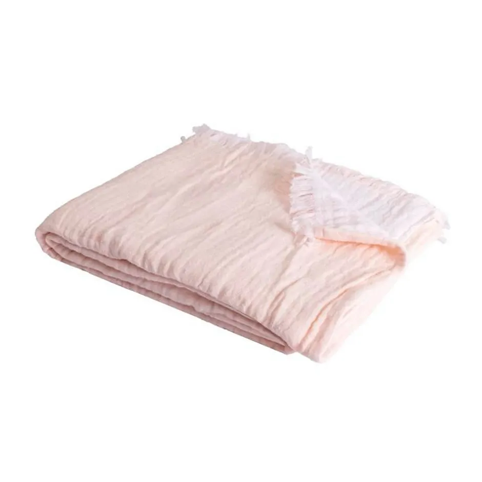 Sacasa Couverture plaid 100% coton rose pâle avec franges 130x170cm BITALD - Clearance