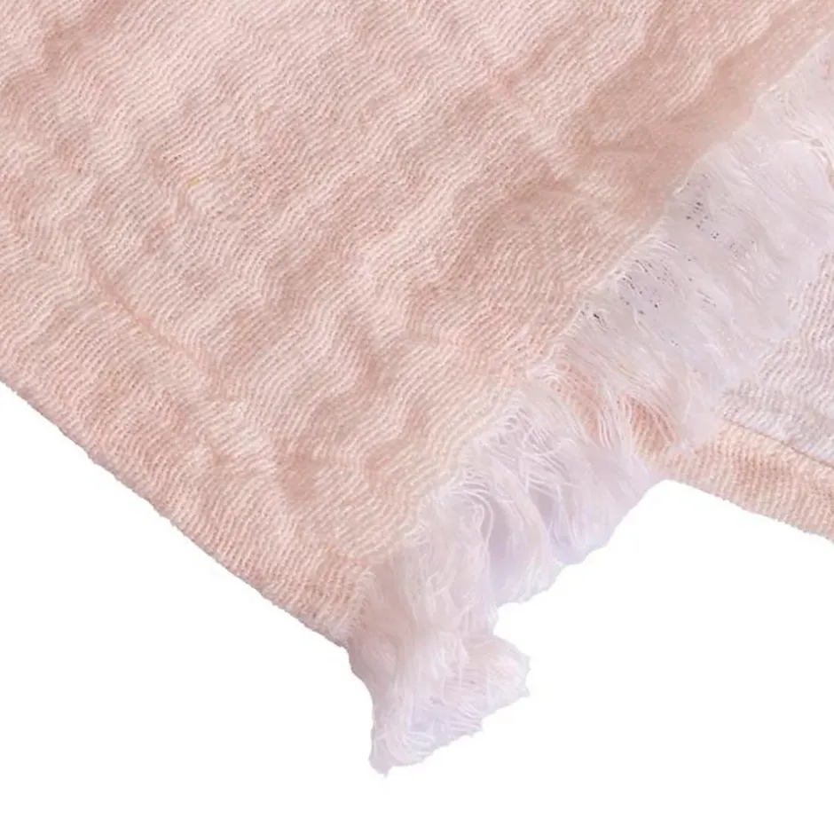Sacasa Couverture plaid 100% coton rose pâle avec franges 130x170cm BITALD - Clearance