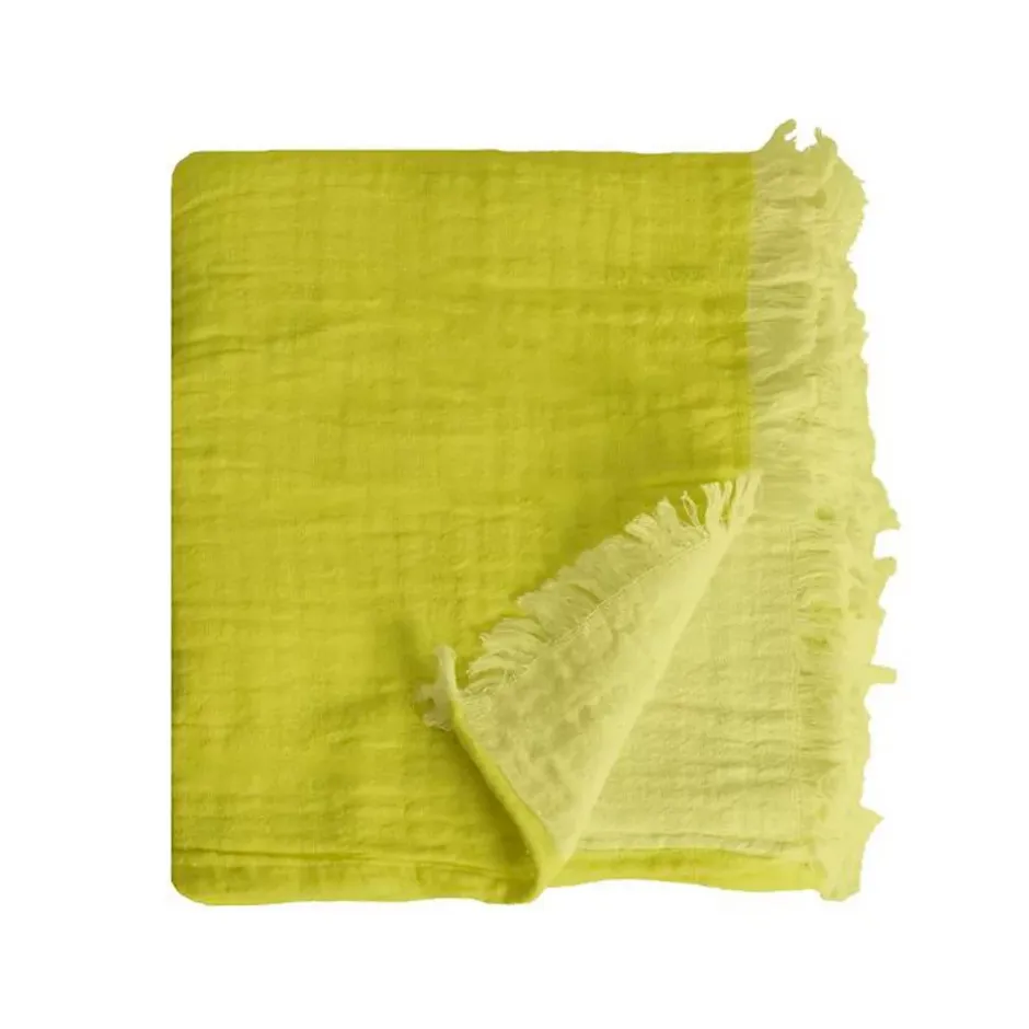 Sacasa Couverture plaid 100% coton vert citron avec franges 130x170cm BITALD - Online