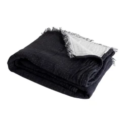 Sacasa Couverture plaid BITALD en coton 100 % - Noir avec franges - 130x170 cm - Hot