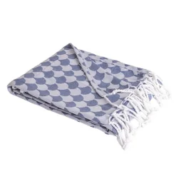 Sacasa Couverture plaid DROPALL 100% coton bleu marine et blanc 130x170 cm -