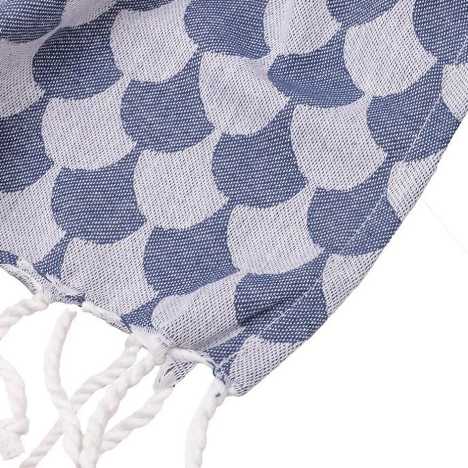 Sacasa Couverture plaid DROPALL 100% coton bleu marine et blanc 130x170 cm -