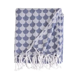 Sacasa Couverture plaid DROPALL 100% coton bleu marine et blanc 130x170 cm -