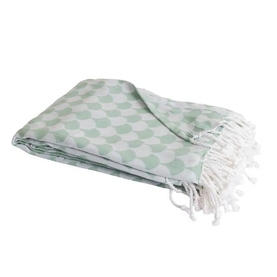 Sacasa Couverture plaid en coton 100% vert à franges - DROPALL -