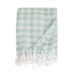 Sacasa Couverture plaid en coton 100% vert à franges - DROPALL -