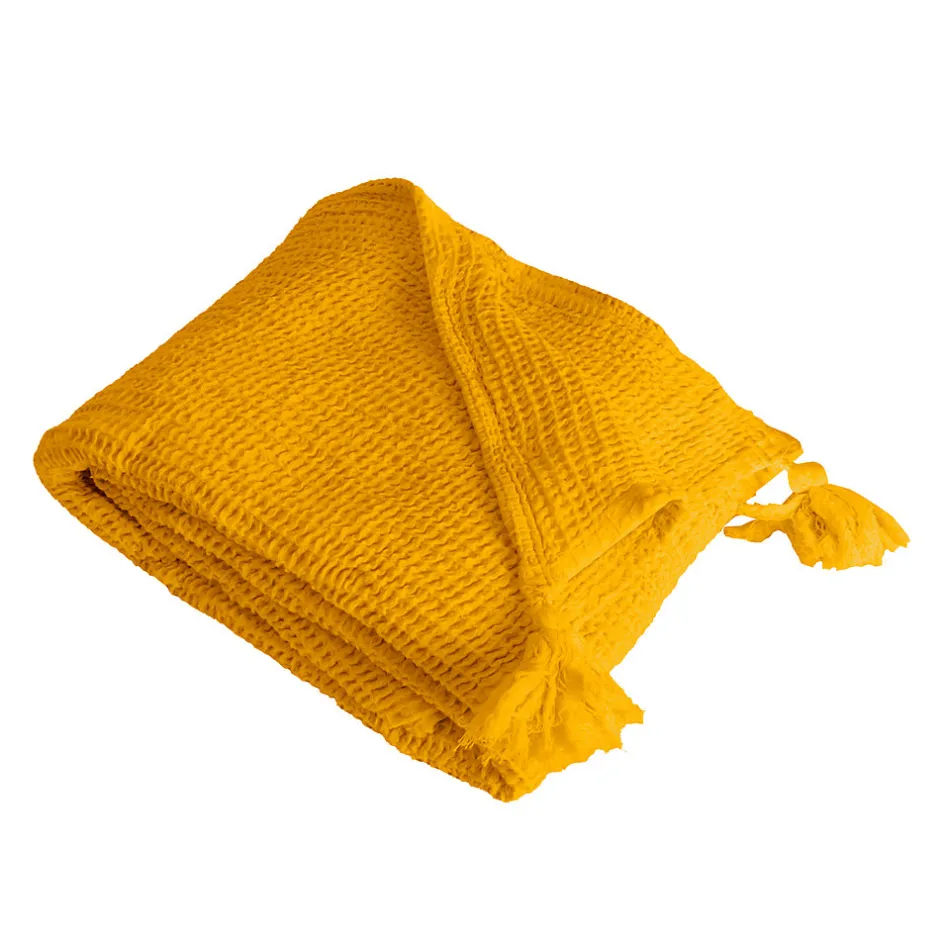 Sacasa Couverture plaid jaune en coton 100% avec franges - 130x170 cm -