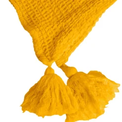 Sacasa Couverture plaid jaune en coton 100% avec franges - 130x170 cm -