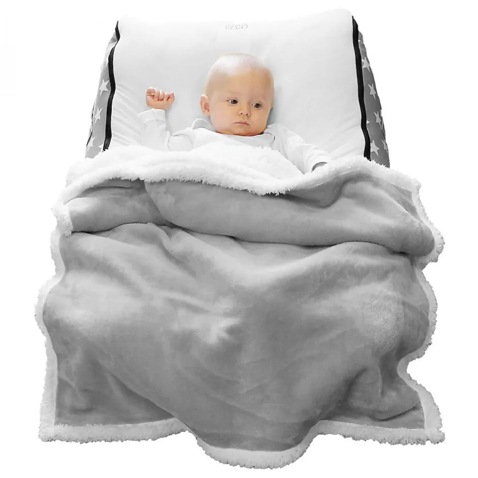 Monsieur Bébé Couverture, plaid polaire pour enfant 75 x 100 cm en flanelle et sherpa ultra doux - Bleu -