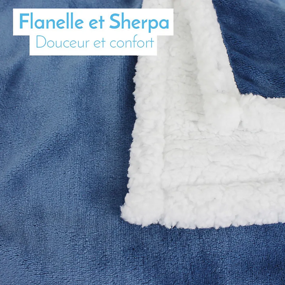 Monsieur Bébé Couverture, plaid polaire pour enfant 75 x 100 cm en flanelle et sherpa ultra doux - Bleu -