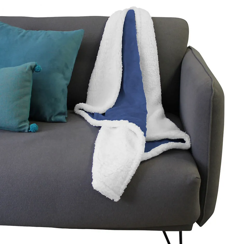 Monsieur Bébé Couverture, plaid polaire pour enfant 75 x 100 cm en flanelle et sherpa ultra doux - Bleu -