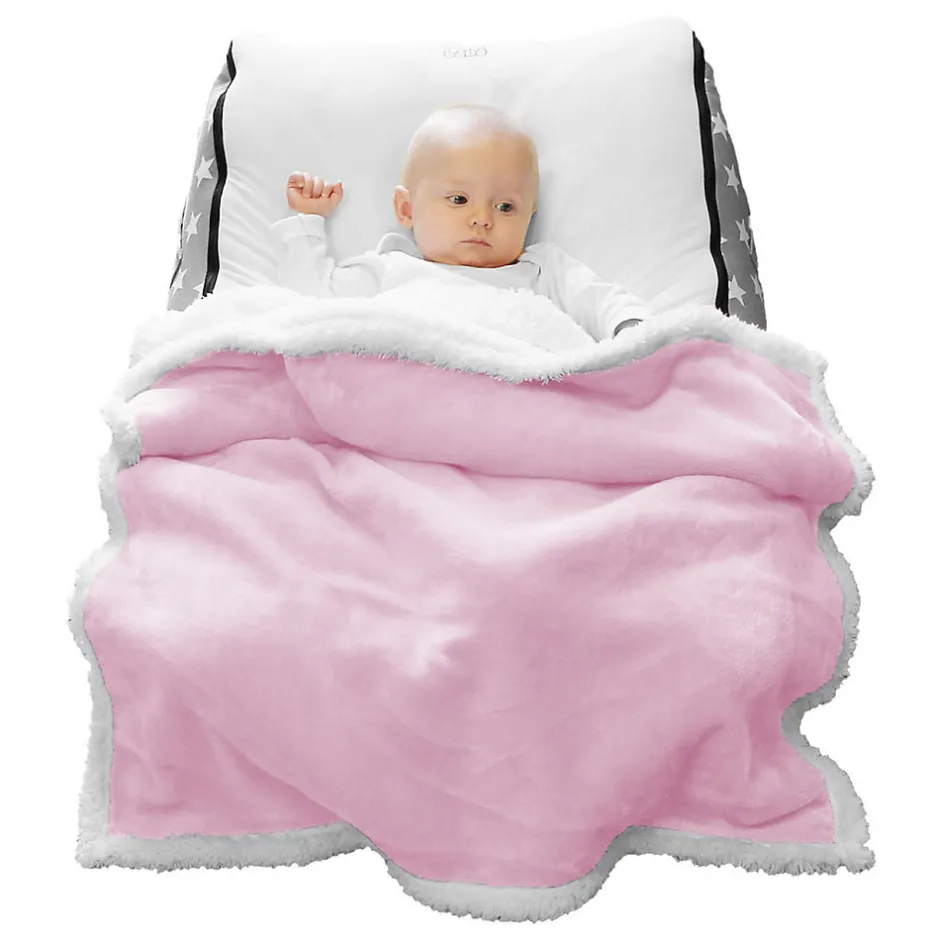 Monsieur Bébé Couverture, plaid polaire pour enfant 75 x 100 cm en flanelle et sherpa ultra doux - Bleu -