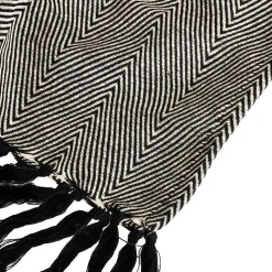 Sacasa Couverture plaid ZIGORA en coton 100 % - Noir avec franges 180x220 cm - Best