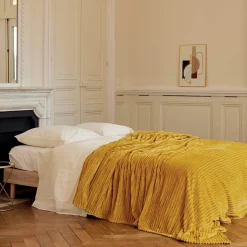 Toison d'Or Couverture polaire - - Effet côtelé 3D (180x240 cm - Jaune) Sale