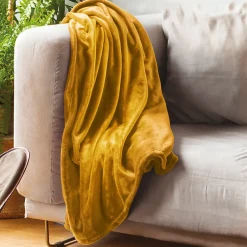 Linnea Couverture polaire microvelours 220x240 cm VELVET Jaune Miel