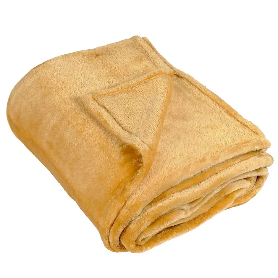 Linder Couverture polaire unie "PILONGA" (180x220 cm - Jaune moutarde) Clearance