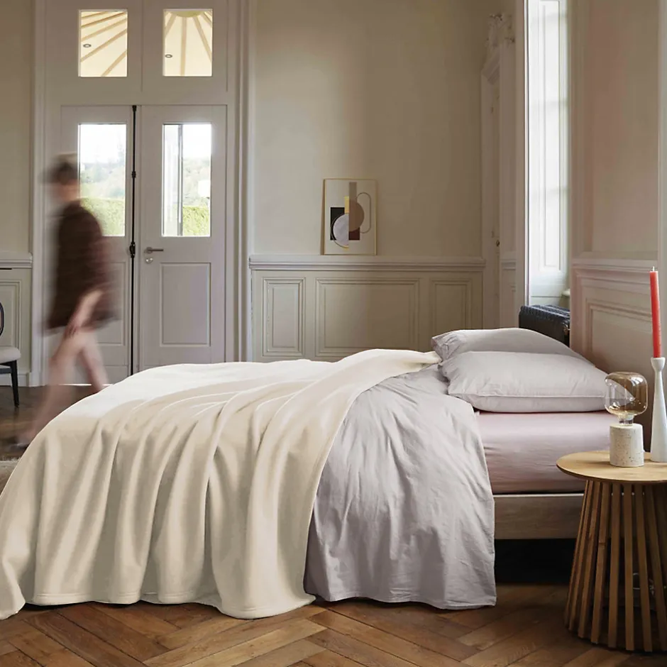 Linnea Couverture polaire 220x240 cm 100% Polyester 350g/m2 TEDDY Blanc Naturel
