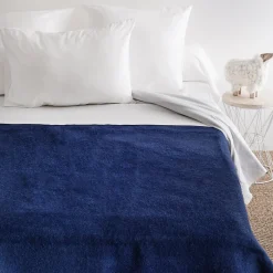 Linnea Couverture pure laine vierge Woolmark 500g/m² VOLTA 180x240 cm Bleu Marine/Myosotis