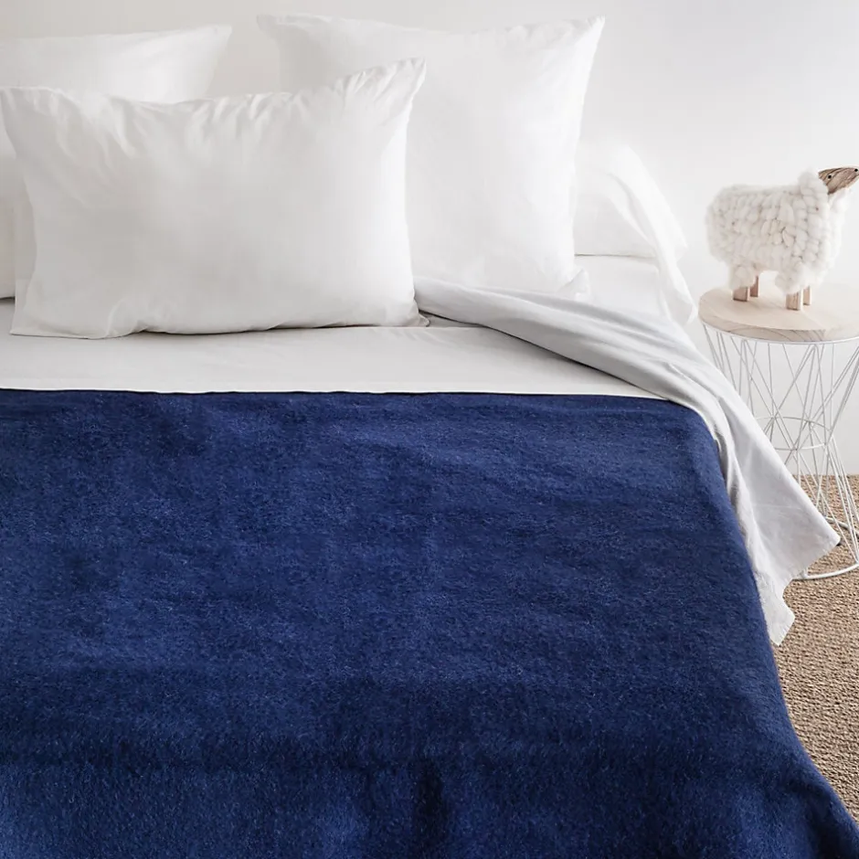 Linnea Couverture pure laine vierge Woolmark 500g/m² VOLTA 220x240 cm Bleu Marine/Myosotis