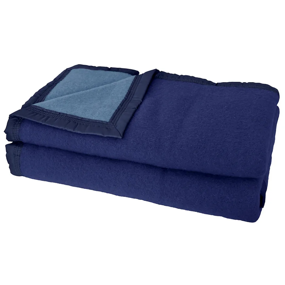 Linnea Couverture pure laine vierge Woolmark 500g/m² VOLTA 220x240 cm Bleu Marine/Myosotis