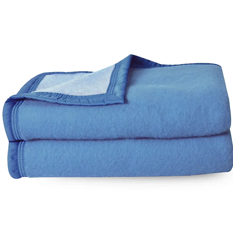 Linnea Couverture pure laine vierge Woolmark 500g/m² VOLTA 240x260 cm Bleu Azur Online