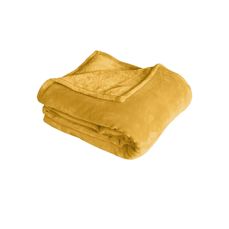 Home Maison Couverture unie en molleton (180x220 cm - Jaune moutarde) Clearance