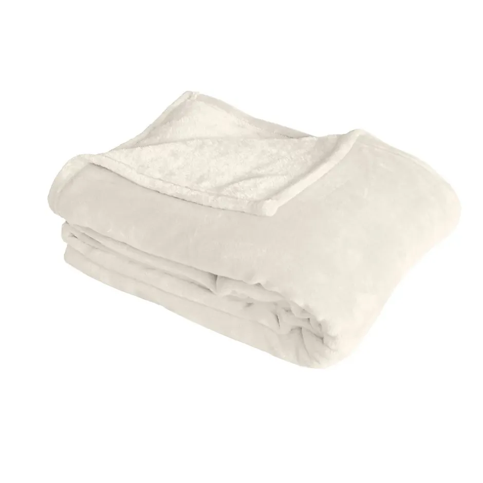 Home Maison Couverture unie en molleton (180x220 cm - Ecru) New