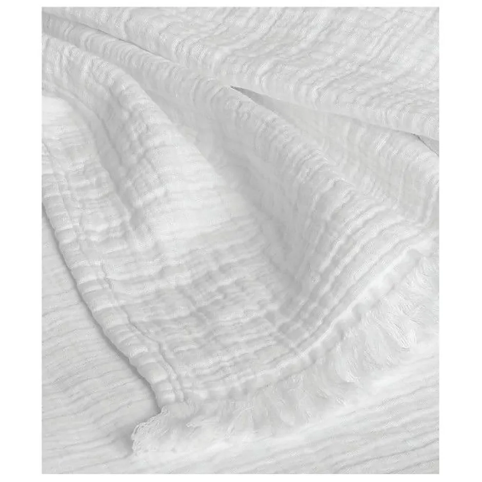 Toison d'Or Couvre lit à franges "Brehat" Gaze de Coton stonewashed - Brehat Blanc - 230 x 250 cm
