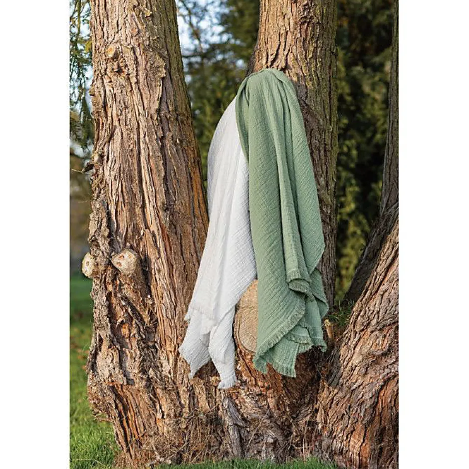 Toison d'Or Couvre lit à franges "Brehat" Gaze de Coton stonewashed - Brehat Blanc - 230 x 250 cm