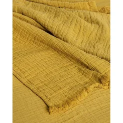 Toison d'Or Couvre lit à franges "Brehat" Gaze de Coton stonewashed - Brehat Miel - 270 x 250 cm