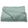 Toison d'Or Couvre lit à franges "Brehat" Gaze de Coton stonewashed - Brehat Lichen - 230 x 250 cm