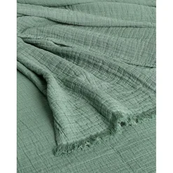 Toison d'Or Couvre lit à franges "Brehat" Gaze de Coton stonewashed - Brehat Lichen - 230 x 250 cm