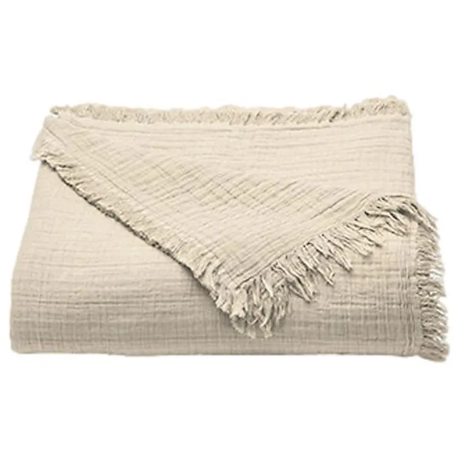 Toison d'Or Couvre lit à franges "Brehat" Gaze de Coton stonewashed - Brehat Galet - 270 x 250 cm