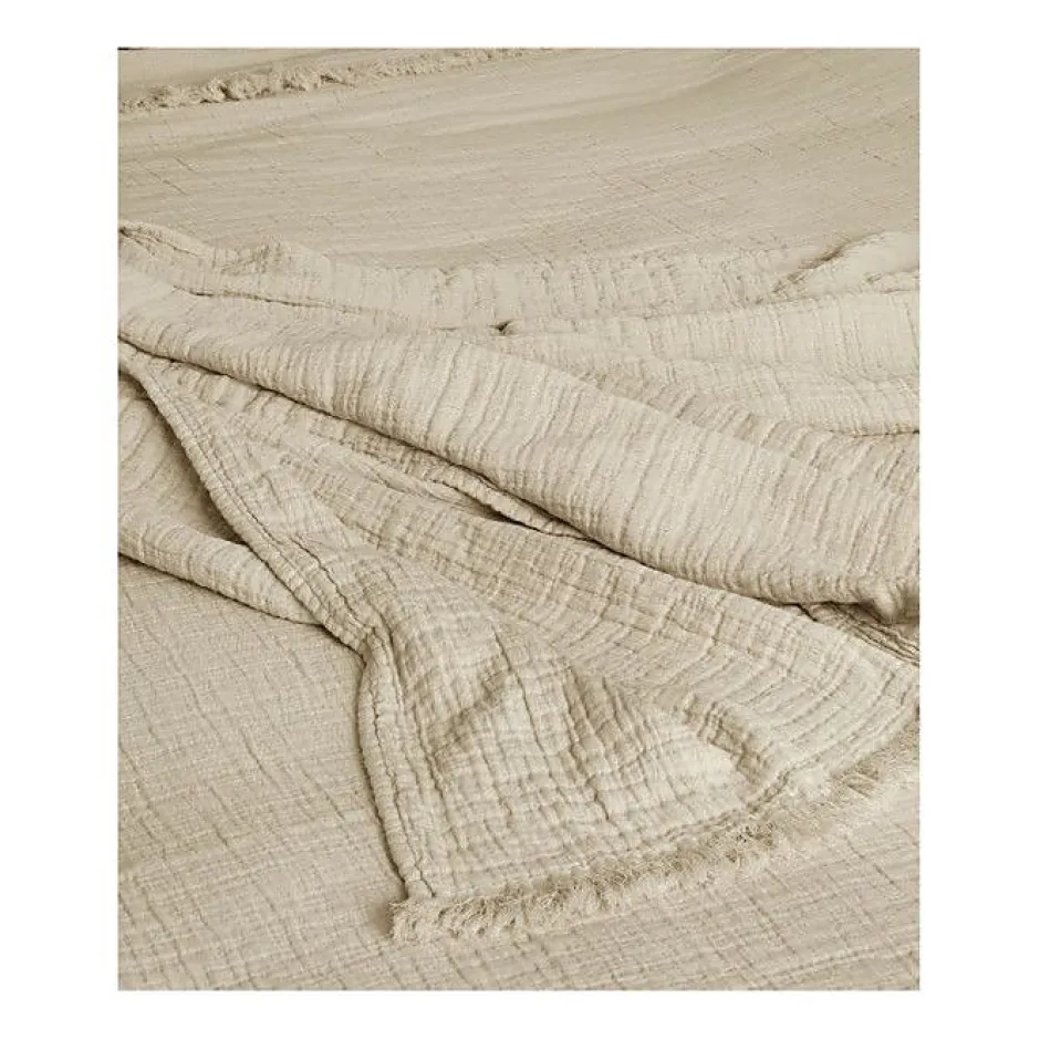 Toison d'Or Couvre lit à franges "Brehat" Gaze de Coton stonewashed - Brehat Galet - 270 x 250 cm