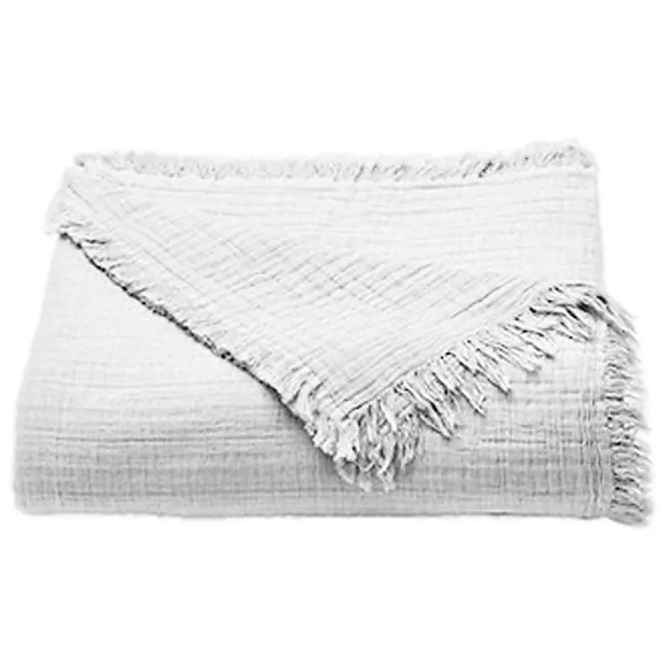 Toison d'Or Couvre lit à franges "Brehat" Gaze de Coton stonewashed - Brehat Blanc - 270 x 250 cm Online