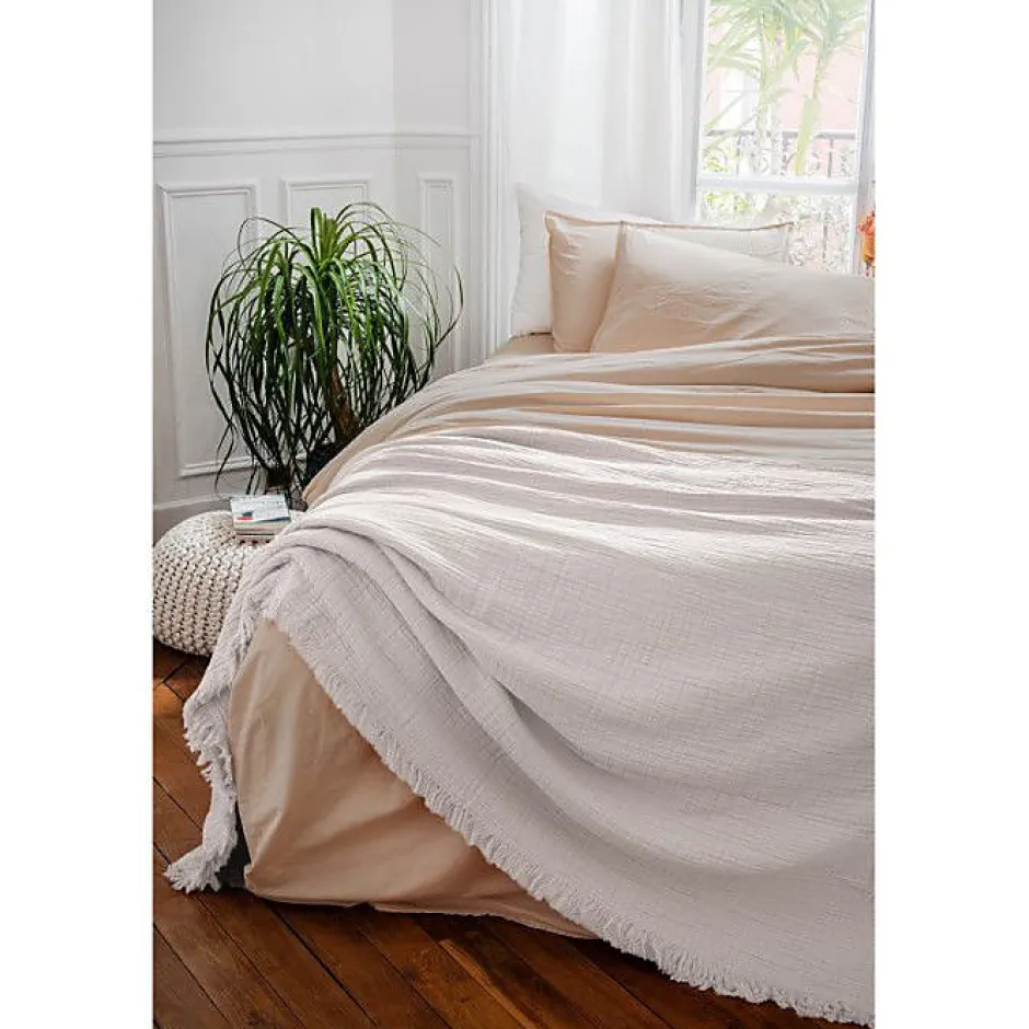 Toison d'Or Couvre lit à franges "Brehat" Gaze de Coton stonewashed - Brehat Blanc - 270 x 250 cm Online