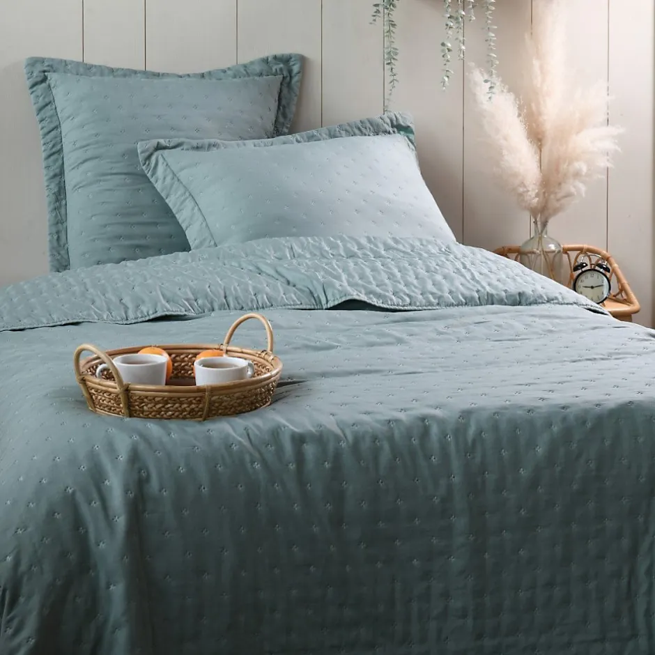 Lovely Casa Couvre lit boutis réversible 260x240 avec 2 taies coloris vert