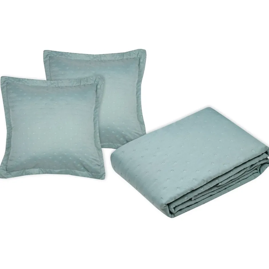 Lovely Casa Couvre lit boutis réversible 260x240 avec 2 taies coloris vert